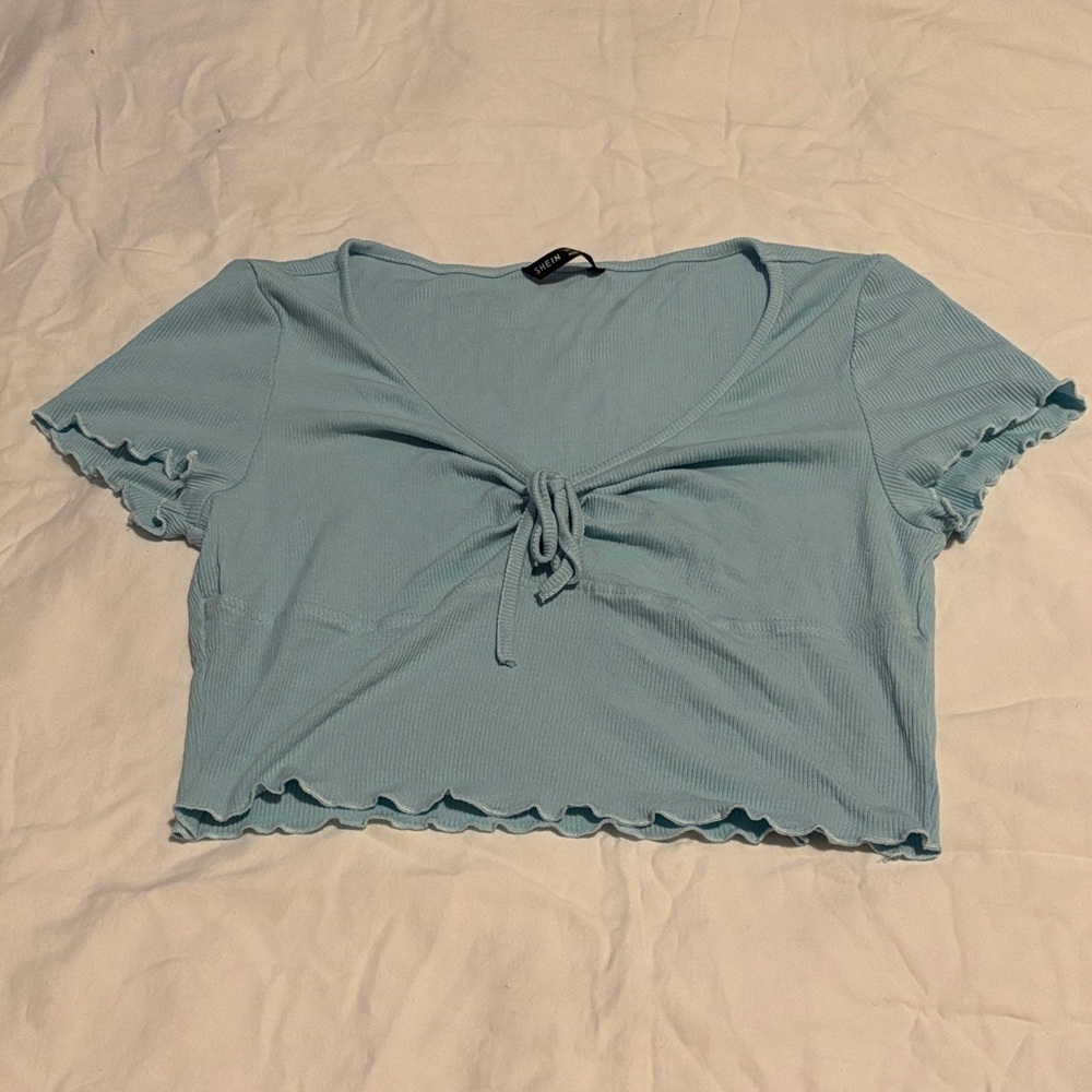 SHEIN Light Blue Tie-Front Crop Top